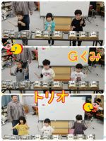 Ｇくみトリオを叩きました❗３つの太鼓を「ぱん・たん・どん・」と大きな音で叩いていましたよ✨