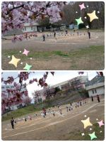 年長さんグランドで鼓隊の練習です。移動の確認をしていましたよ🎵