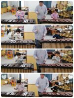 Ｃくみマリンバを演奏しました♪バチを上げて、鍵盤をしっかり狙って叩きます！真剣な表情です✨
