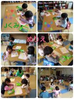 Jくみ パンのぬり絵をしました！イチゴジャム塗ったり、自分の好きなジャムを塗って美味しいそうなパンを作っていましたよ😊🎵