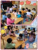 Jくみ今日は体育館にリボンちゃんが遊びに来てくれて、一緒にダンスを踊りました！リボンナポリンの色は何からできているのかを知ったり、レモンラッシーの作り方も教えてもらいましたよ🎵そしてお部屋に戻ってから、出来立てのレモンラッシーをみんなでおいしくいただきました😃💕