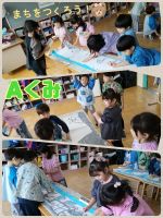 Aくみいつもは一人で描く絵画ですが、今日は６人グループになり、みんなで街を作りました！お友達と意見を出し合い、どんな風に作るか相談しながら…と、とにかく大盛り上がりでした☺✨✨