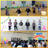 年長２月生まれのお誕生会でした😁✨みんな元気に大きくなったらを発表していましたよ✨とっても格好良かったです🌻