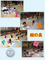 年少▪年中今日は絵の具の活動をしていました。年少さんも年中さんも行っていましたよ！集中してキレイに塗っていました♪